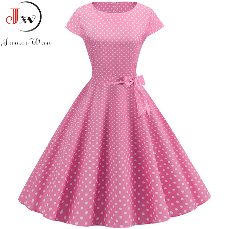 

Vintage Dress Women 2020 Summer Short Sleeve Elegant Polka Dot Midi Casual Office Party Dress 50s 60s Pin Up Rockabilly Dresses, Pettiskirt red
