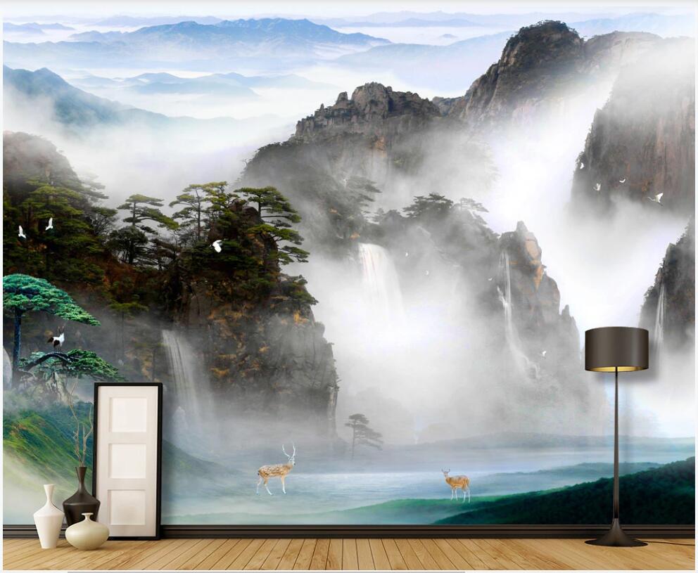 

3d wallpaper custom photo New Chinese style fairyland waterfall scenery home decor living room 3d wall murals wallpaper for walls 3 d, Non-woven wallpaper