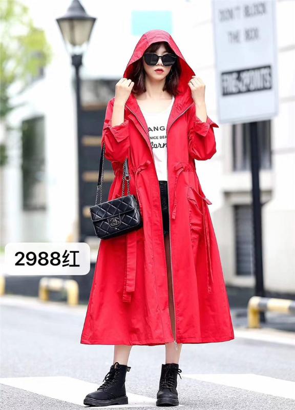 

Spring 2020 European Lined Dress Windbreaker Mid-length Temperament Loose Simple Drawstring Waist Hooded Large Size Jacket K317, Black