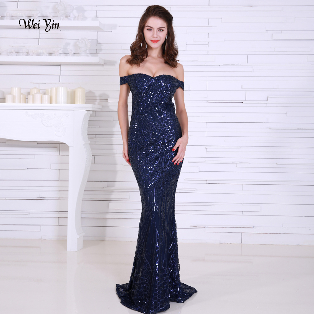 navy blue off the shoulder mermaid dress