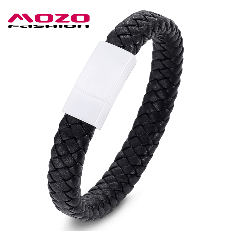 

Fashion Jewelry New Men Leather Classic cuff Bracelets & Bangles Ceramic Buckle for Man Black PS2058