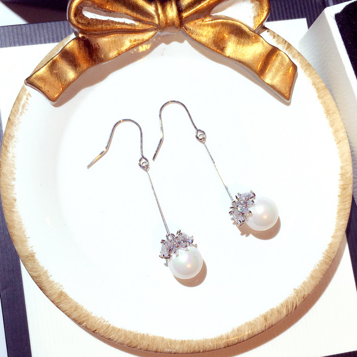 

Wholesale-luxury designer super glittering diamond long pearl chandelier stud earrings for women girls