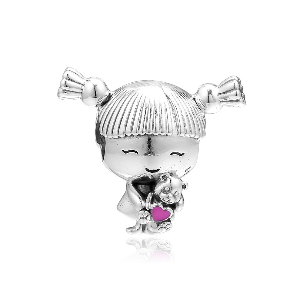 2019 Mother's Day 925 Sterling Silver Jewelry Girl with Pigtails Charm Beads Fits Pandora Bracelets Necklace For Women DIY Making-image-460381377