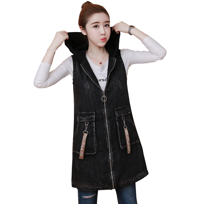 

2020 New Top quality Spring Autumn Women vest plus size denim Female jacket.Fashion hooded long Sleeveless Waistcoat OK285, Blue 803