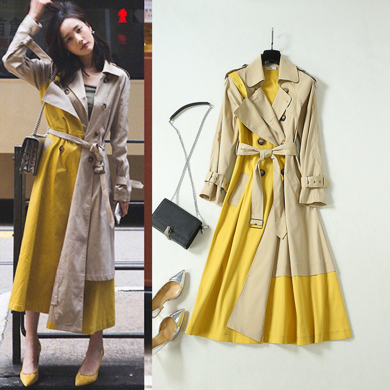 

Brand new high quality patchwork women' trench coat 2019 autumn elegant belt overcoat A900, As picture