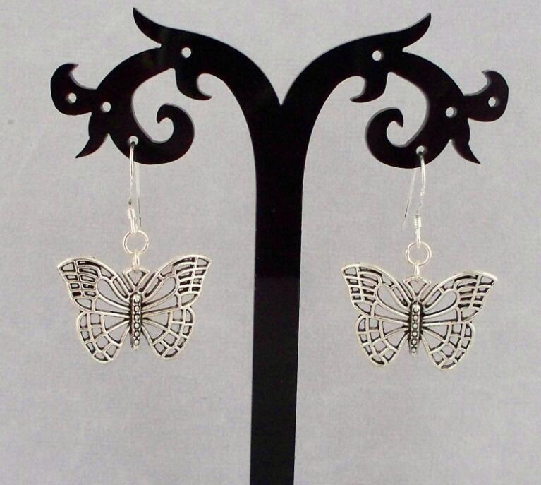 nuevo.. Un Par de Aretes Mariposas de Plata Tibetana Con 925 Ganchos De Plata Maciza