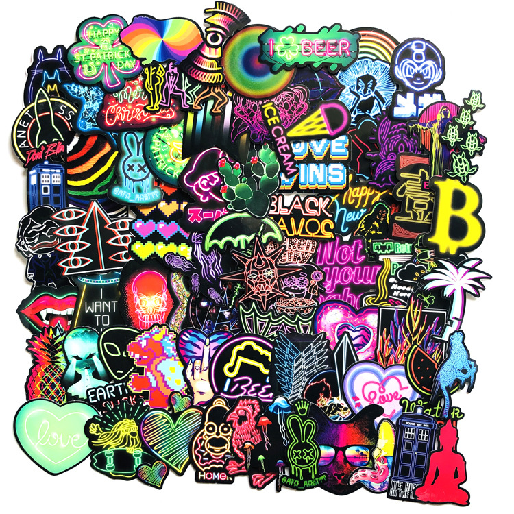 

75 pcs/bag Mixed Car Stickers Neon Graffiti For Laptop Helmet Skateboard Stickers Pad Bicycle Motorcycle PS4 Phone Notebook Guitar Decal Pvc, Multi colors