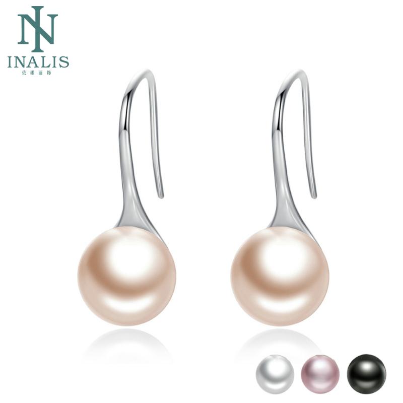 

INALIS 925 Sterling Silver Big Clear Pearl Earrings Simple Round White Pearl Earrings Jewelry Classic For Women Elegant
