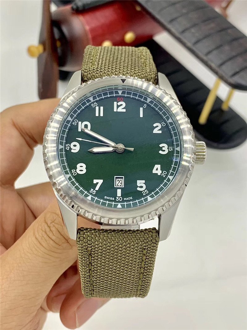 

Free shipping New Arrival Luxury watch mechanical watch Stainless steel watches green dial man wristwatch auto date 259, Green fabric strap