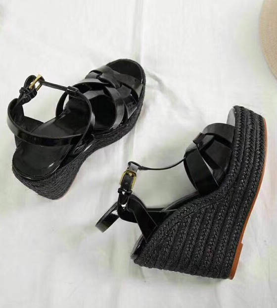 

Hot Sale- the new fabric is made of high sheepskin Hemp Cord leather, full package, 3 color and high 10.5CM size 35-41., Black