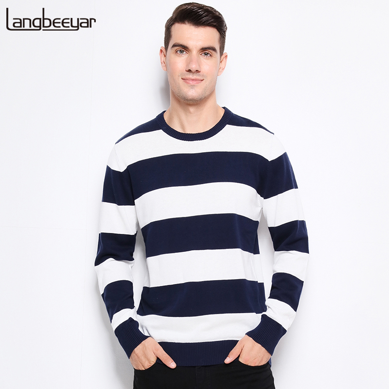 

Autumn Winter Fashion Brand Clothing Men Knitted Sweater Thick Stripes Slim Fit Pullover Men 100% Cotton O-Neck Sweaters For Men LY191202, Black