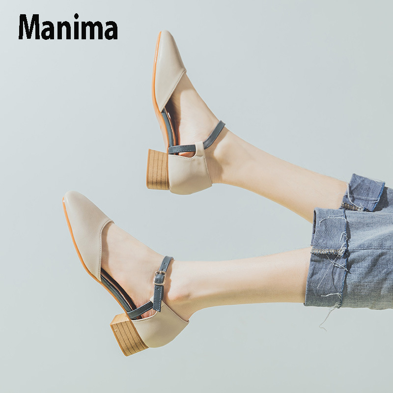 

2020 new summer women's shoes fashion women's sandals with single shoes heroine word buckle sandals heels 3CM high heels, Blue