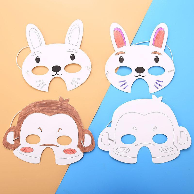 Diy Kaninchen Affe Kinder Maske Papery Halloween Weiss Leere Farbige Zeichnung Doodling Maskenkorper Handbuch Draw Beliebte Masken 0 56hbd1