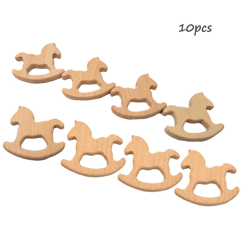 

10pcs Wooden horse shape Teethers Nature Baby Teething Toy Organic Wood Teething Holder Nursing Baby Teether Soothers Baby Care