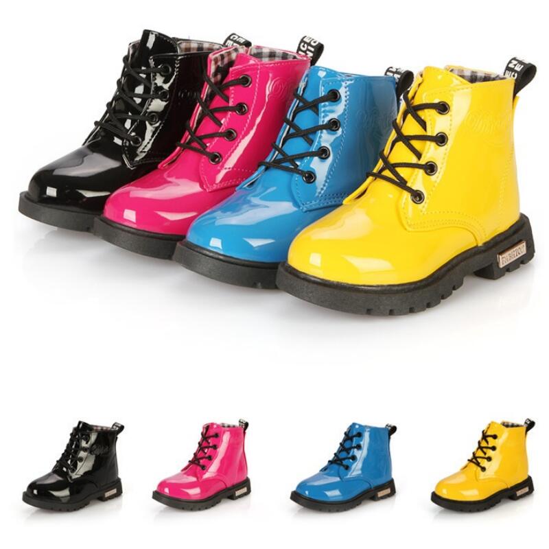 

New 2020 Girls Leather Boots Boys Shoes Spring Autumn PU Leather Children Boots Fashion Toddler Kids Sneakers Warm Winter Boots, Blue