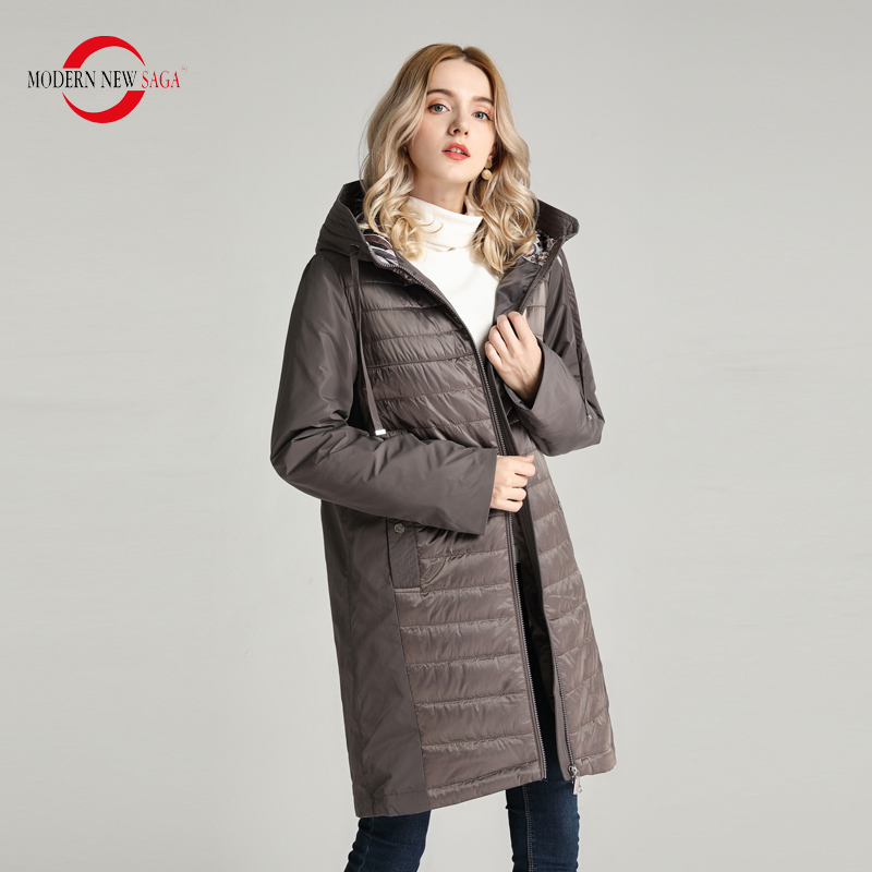 

MODERN NEW SAGA 2020 Women Coat Spring Long Jacket Thin Cotton Padded Coat Autumn Women Jacket Hooded Ladies Parkas Plus Size, Rx5 dark green