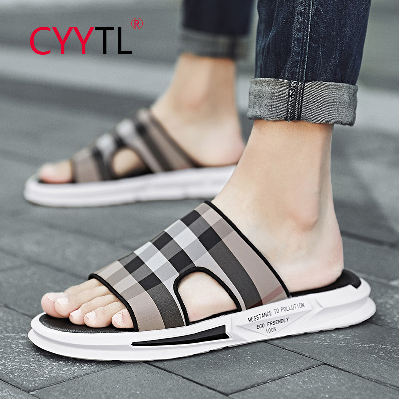 

CYYTL Grid Men Summer Slippers Shoes for Male Fashion Beach Shoes Outdoor Slides Comfortable Sandal Men Flip Flops Lightweight, Black white zz023