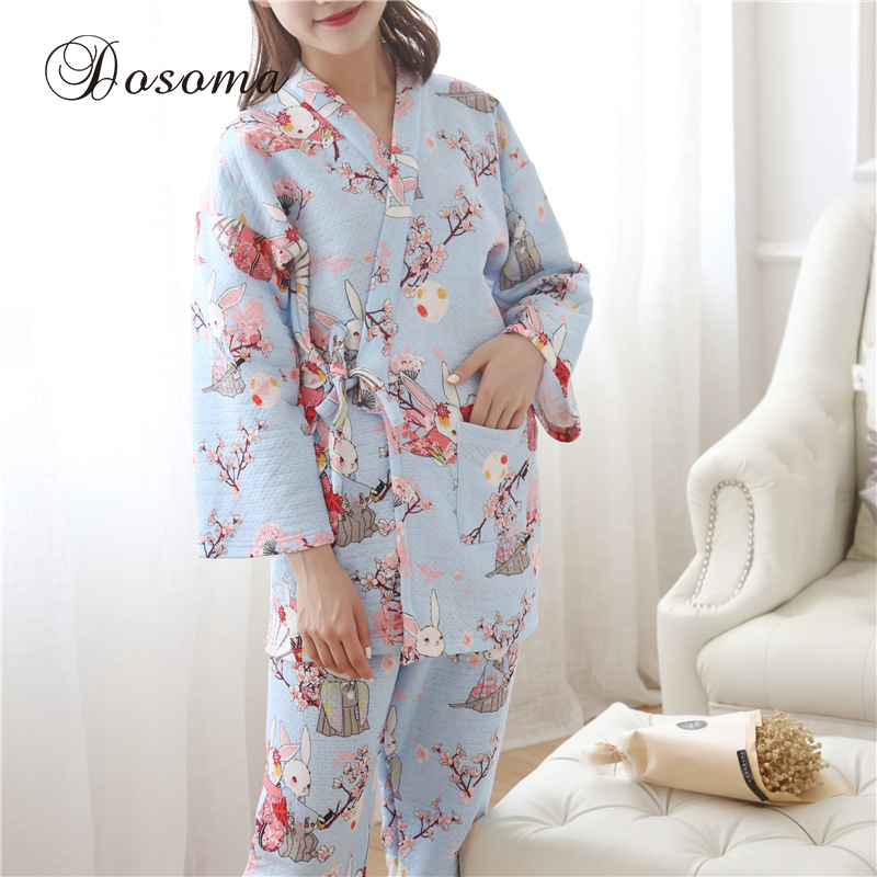 

Japanese Yukata Kimono Suits Thickening Cotton Winter Warm Tops Pants Sets Pajamas Long Robes Pyjamas Bathrobe Leisure Wear