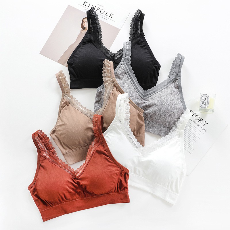 

Seamless Lace Bras for Women Comfort Vest Tops Wireless Bra with Pads Underwear Female Tank Top, Gray