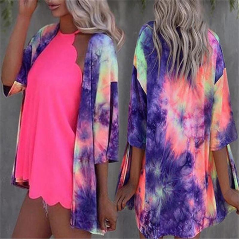 

Hot Tie-dye Printing Women Blouses Summer Fashion Loose Long Sleeve Colorful Tee Tops Female Designer New Cardigan Casual Blouses Clothing