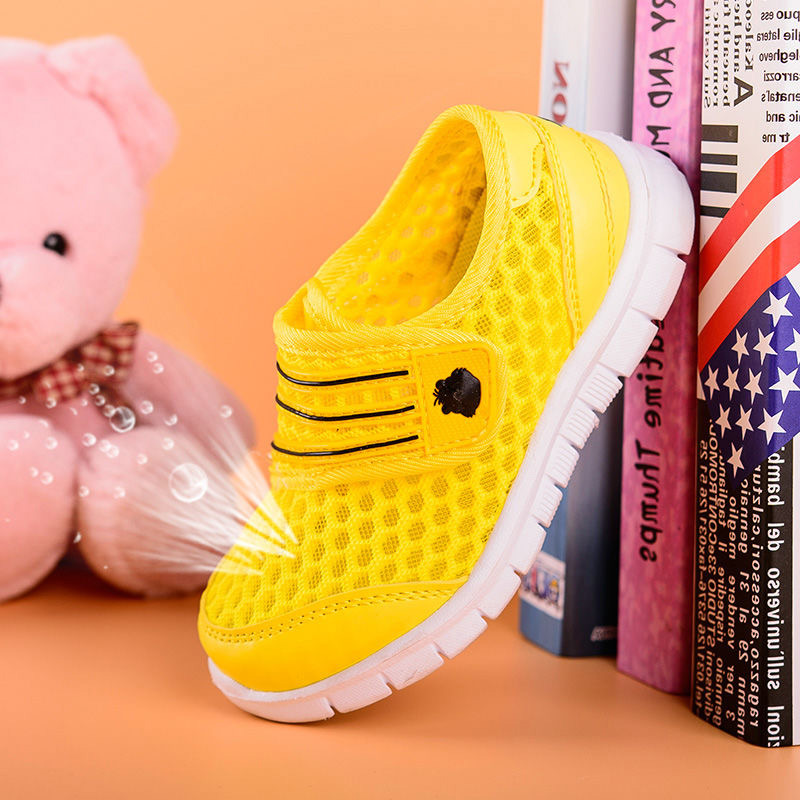 

Children Mesh Casual Shoes Boy Sneakers Kids Banner Sport Footwear Kids Shoes for Girl Light Cute Pink Flat Free, Yellow-single layer