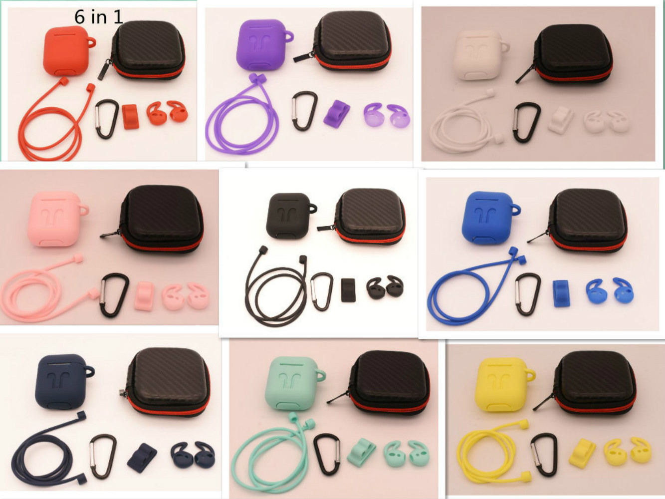 

Free Ship 10 Sets 6 In 1 Accessories Kit Protective Silicone Cover for Apple Airpods with Watch Band Holder/Ear Hook/Strap/Keychain