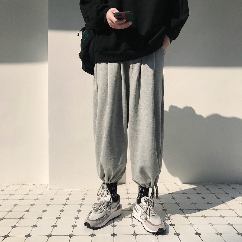 

MIXCUBIC 2020 spring summer Korean style wild gray Drawstring beam pants men casual loose SweatPants men trouser,-XXL, Black
