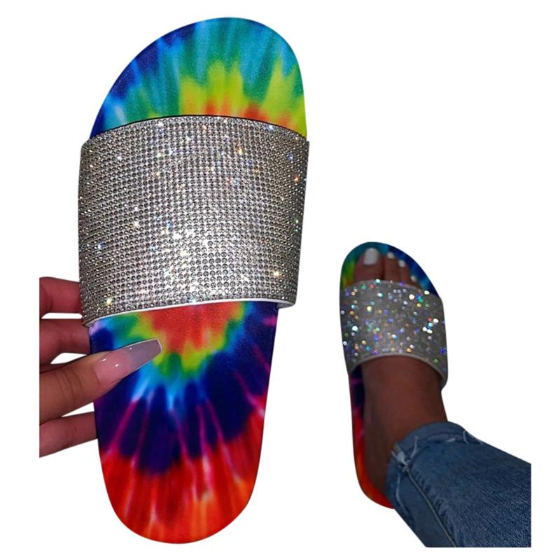 

Rhinestone Women Slipper Flip Flop Summer Women Crystal Bling Beach Slides Sandals Casual Shoes Slip On Slipper Zapatos De Mujer, Blue