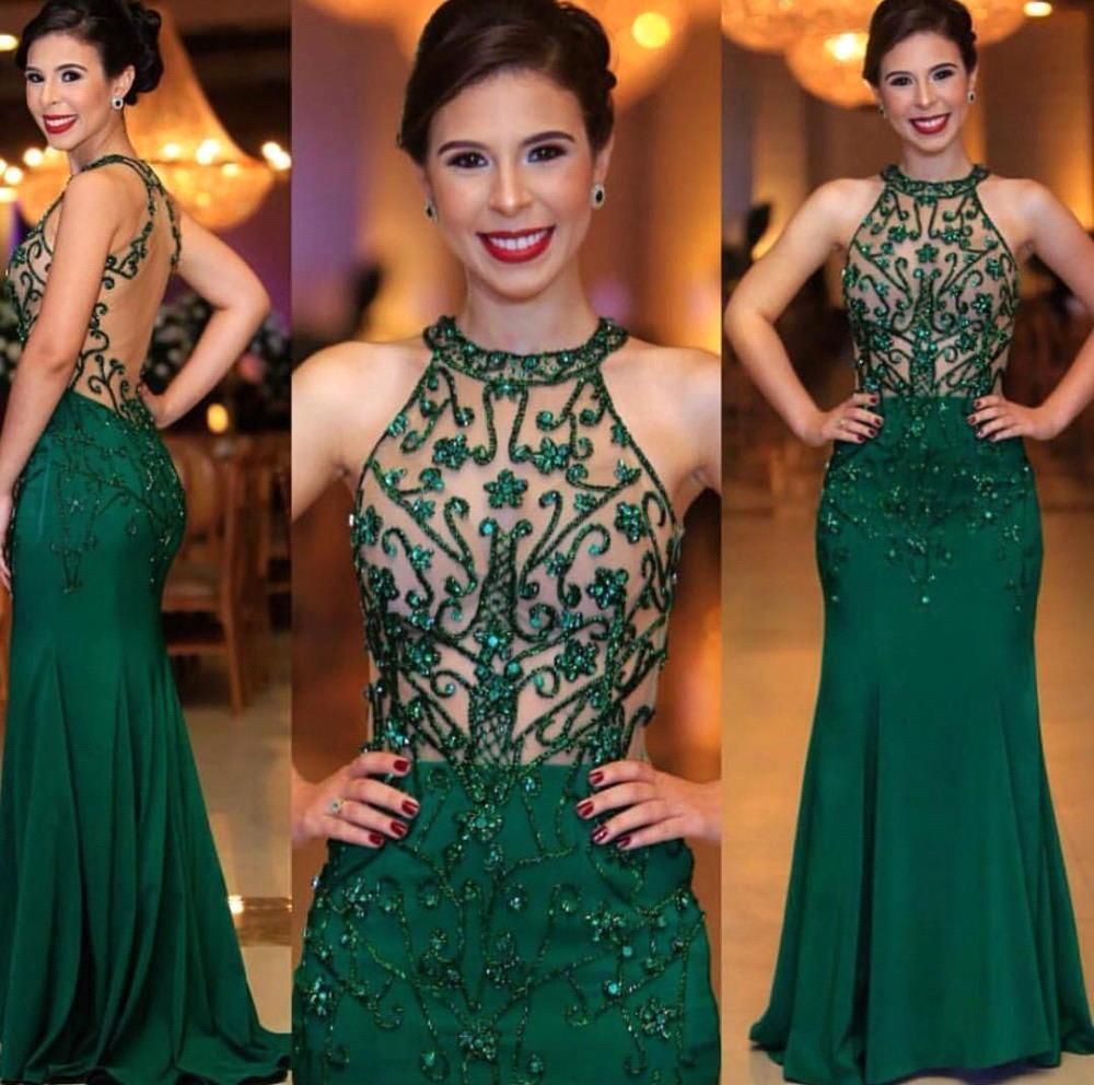 

2020 Dark Green Prom Dress Beads O Neck Mermaid Long Evening Formal Dresses Evening Wear Gowns Vestidos de fiesta, Same as picture