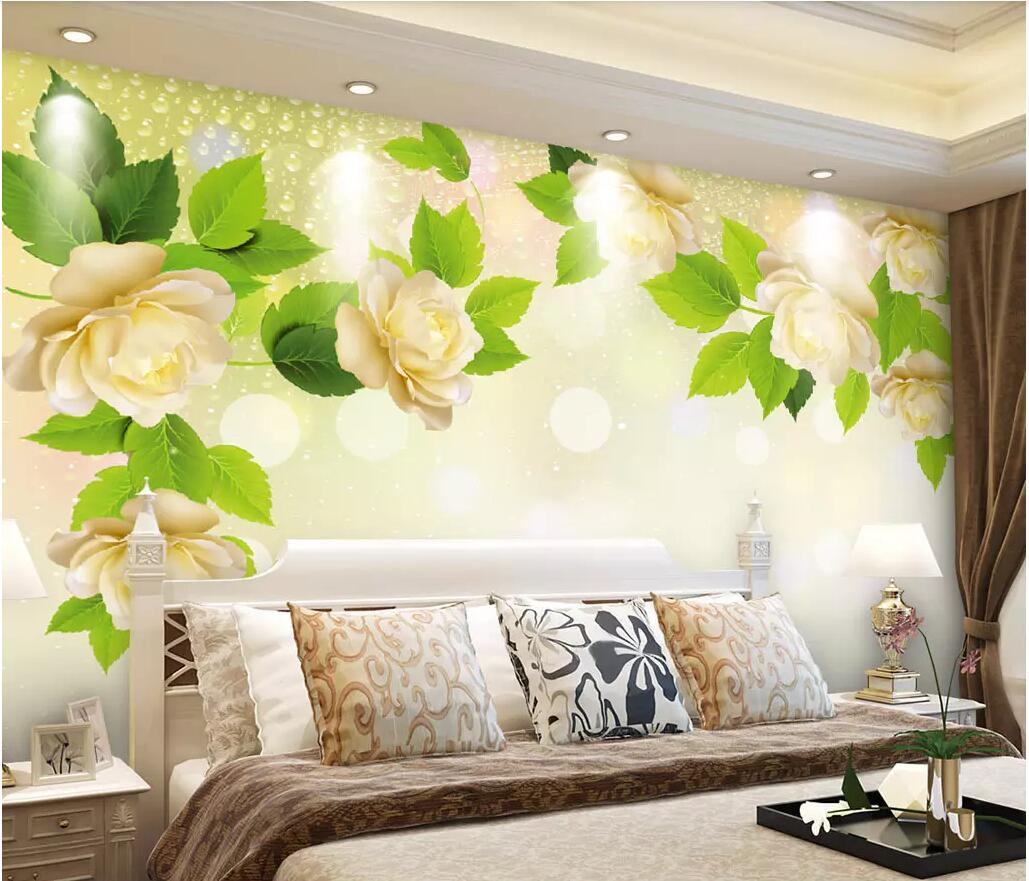 

3d room wallpaper cloth custom photo Modern minimalist flowers green leaves European style wall wallpaper for walls 3 d, Picture shows