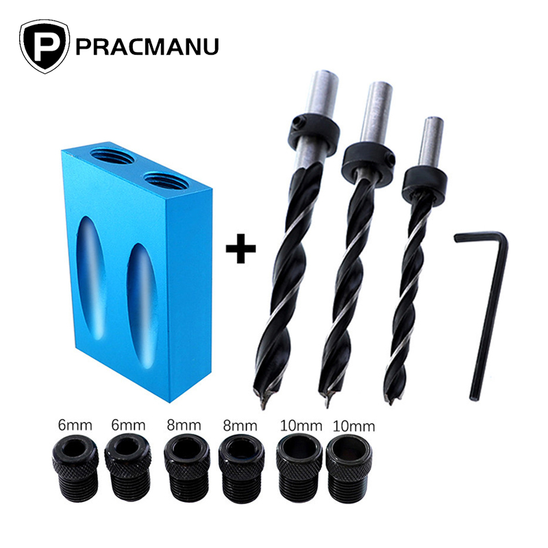 

PRACMANU 14pcs Pocket Hole Jig Kit Angle Drill Guide Woodwoorking Tool Hole Puncher Locator Jig Drill Bit Carpentry Tools