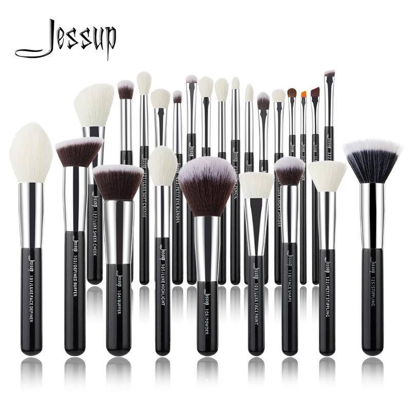 

Black Silver Makeup brushes set professional with Natural Hair Foundation Powder Eyeshadow Makeup Brush Blush 6pcs-25pcs