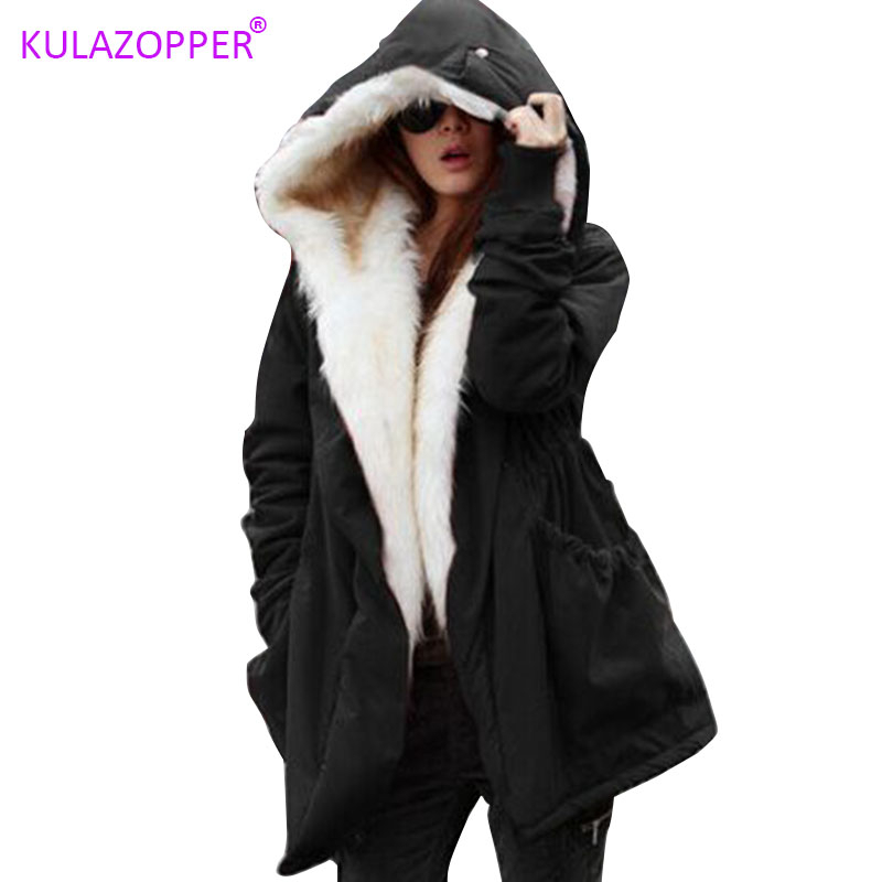

Hot Brand Winter Jacket Women Fur Collar Parkas Slim Wool Hat Hoodie Thicken Winter Coat Outwear Long Female Snow Coat ZH140, Black