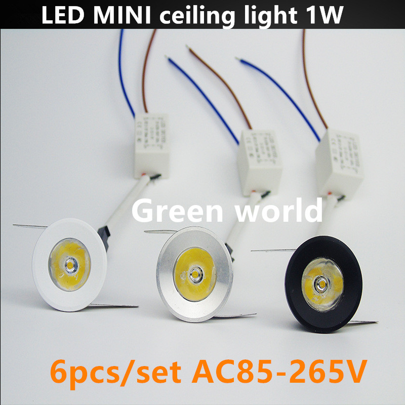 

1W Led Mini Ceiling Light white/silver/black cover for Home Living Room Recessed Cabinet light AC85-265V 6pcs/set