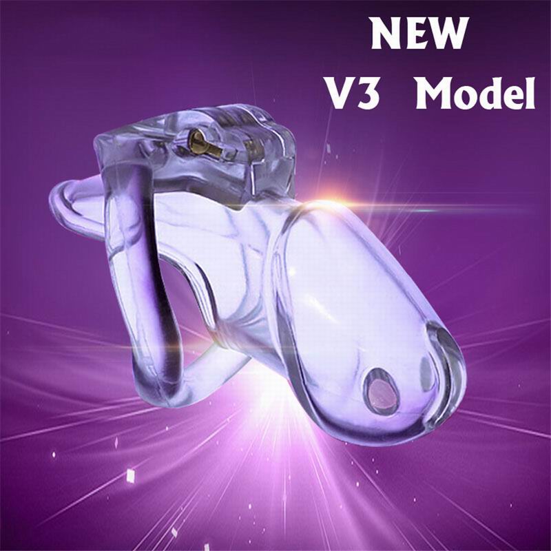 Livraison Gratuite, Nouvelle Conception de verrouillage mâle résine dispositif de chasteté, Cock Cage HT V3 Ceinture Avec 4 Pénis Anneaux serrure