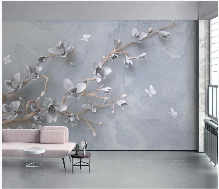 

custom photo mural on the wall 3d wallpaper Embossed magnolia butterfly tv background home decor living room wallpaper for walls 3 d, Non-woven wallpaper