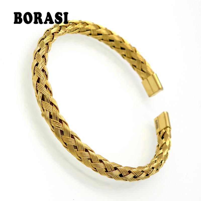

Link, Chain Arrival Fashion Cuff Bangles Jewelry Women's Stainless Steel Weave Simple Style Gold Color Bracelets For