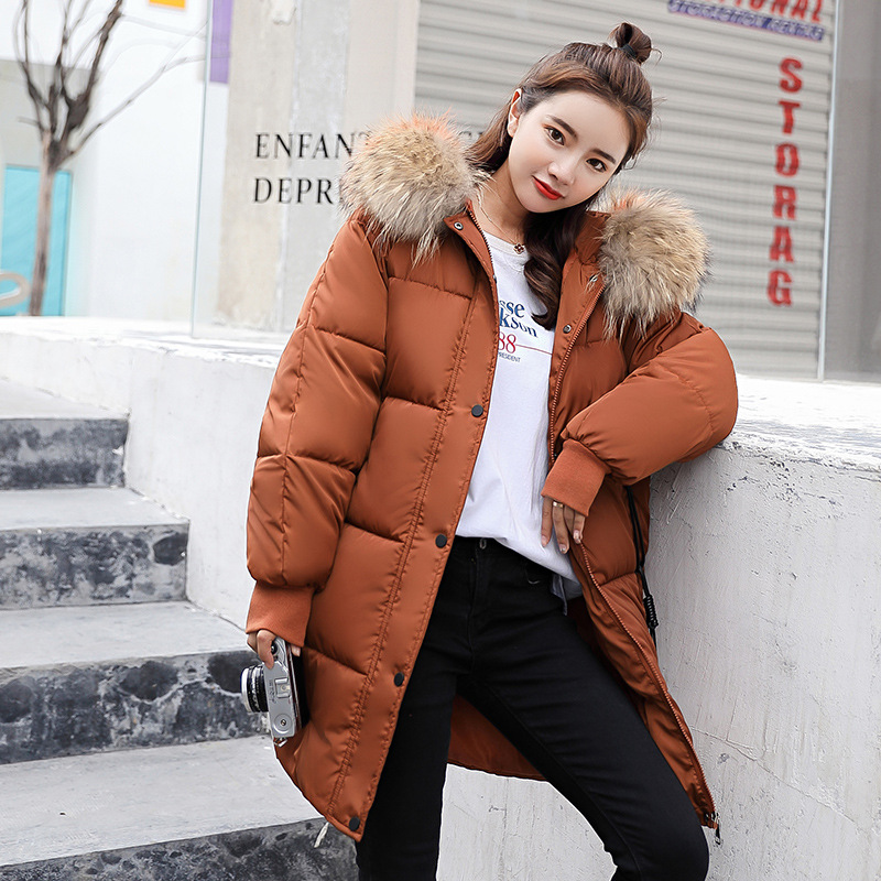 

Winter jacket women new hooded women down coat fur collar zippers long women jacket female warm winter down jacket, Black