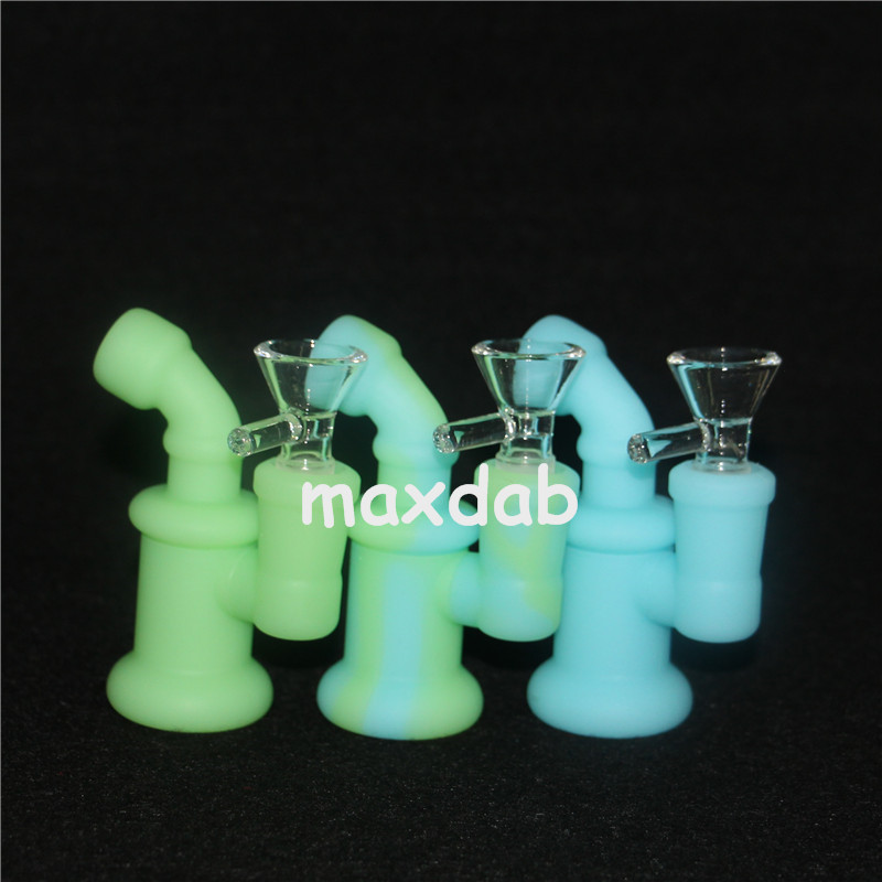 

glow in dark Silicon Bongs Mini Silicone Dab Rigs Water Pipes Bong 3.85 inch Bubbler Camo Oil Rig with Glass Bowl