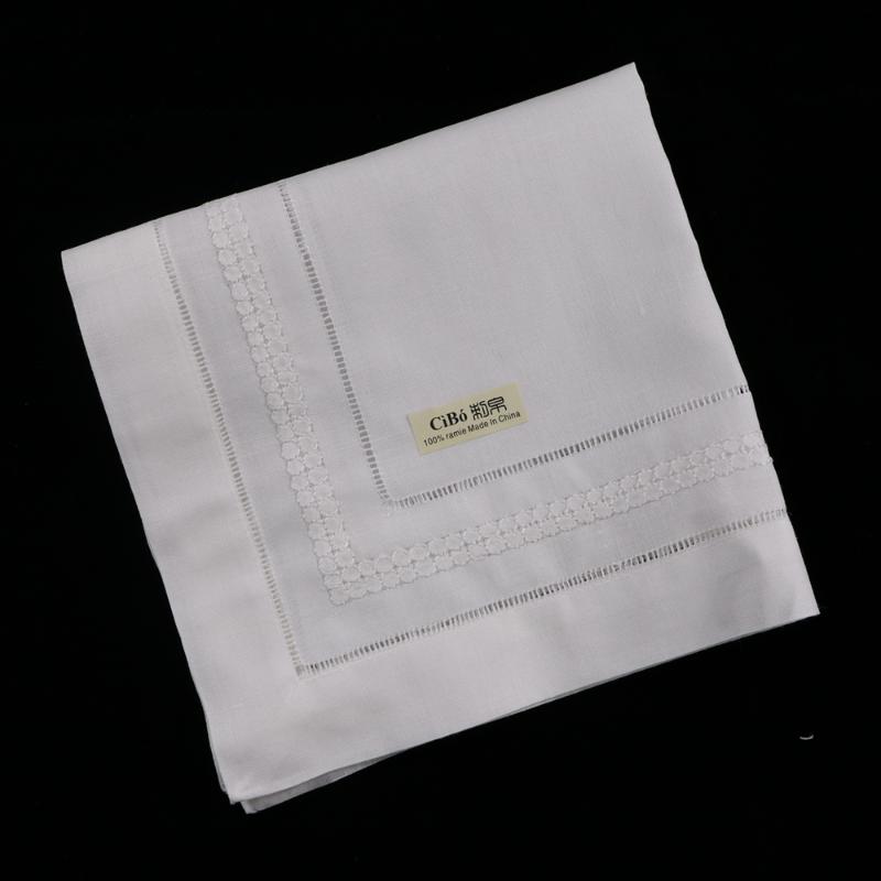 

N019: 12 Pieces White Hemstitch Dinner Table Napkins Ramie 17" x 17" Ladder Hemstitch Cloth Dinner mokador