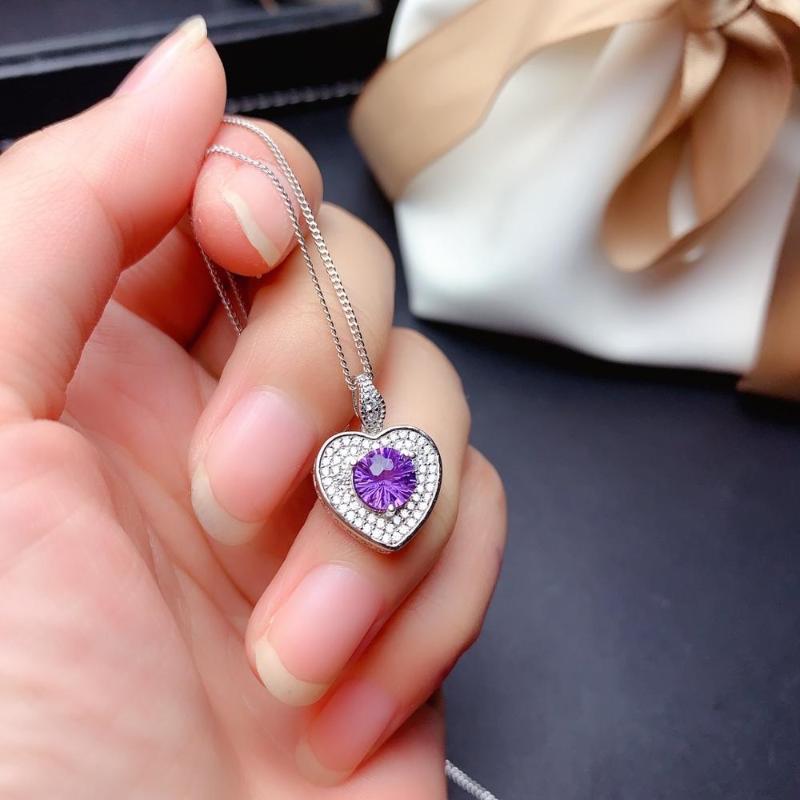 

SHILOVEM 925 silver Piezoelectricity Amethyst pendants send necklace classic wholesale Fine women new gift mz060666agz