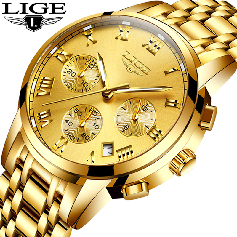 

Lige Mens Watches Top Brand Luxury Fashion Quartz Gold Watch Men's Business Stainless Steel Waterproof Clock Relogio Masculino Y19061905, Silver blue s