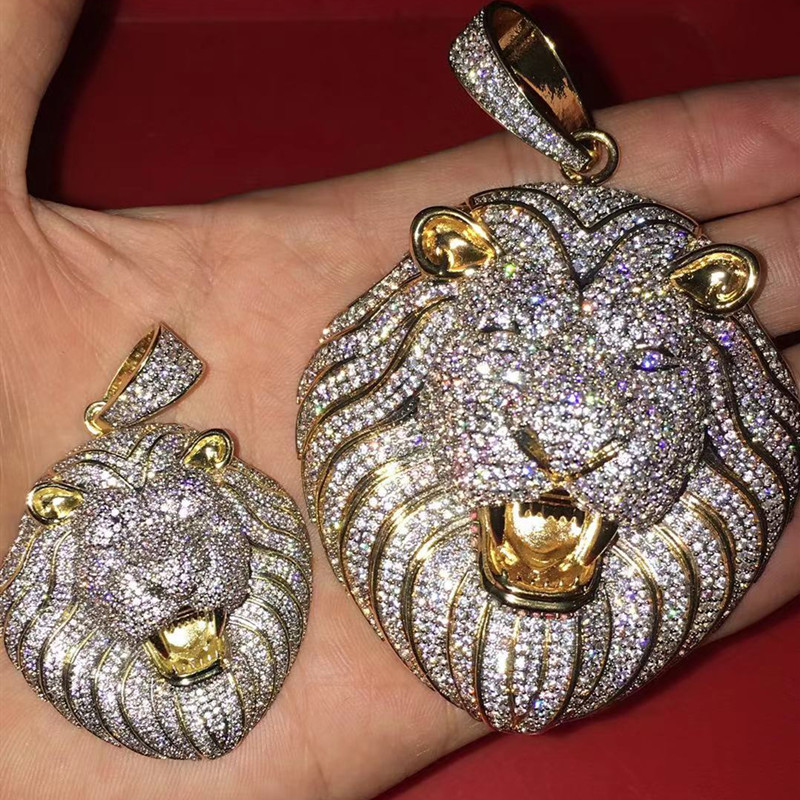 

Hip hop Iced Out Bling CZ Lion head Pendant Iced Out Animal Necklace With Rope Chain Fashion Jewelry