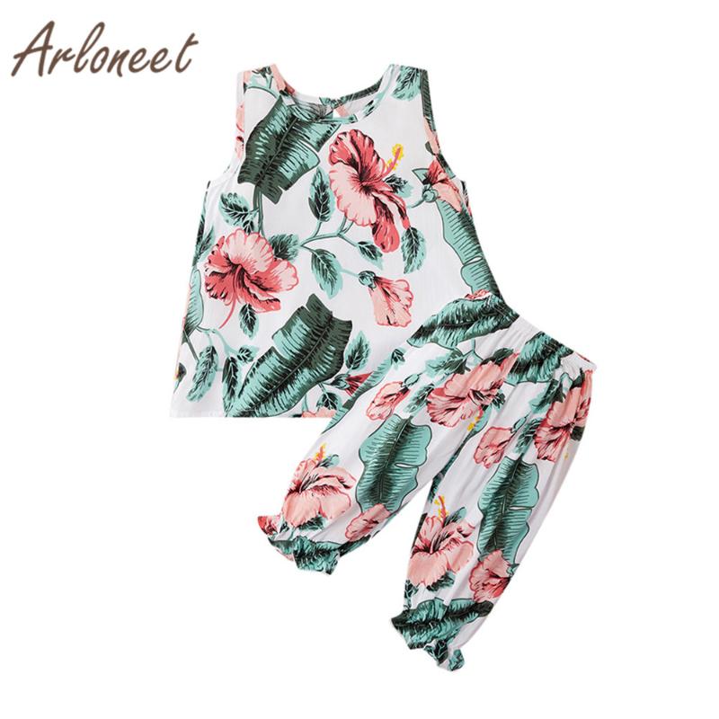 

ARLONEET Clothes Summer Toddler Infant Girls Outfits Set Flower Sleeveless Sling Vest Tops Long Pants 2Pcs Kids Girls Clothing, Multi