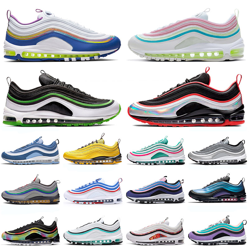 

Aurora Green Jesus Women Men Running Shoes Bred UNDEFEATED 97s Triple Black White Multi Sliver Bullet Sean off mens Sports Sneakers 36-45, White;red