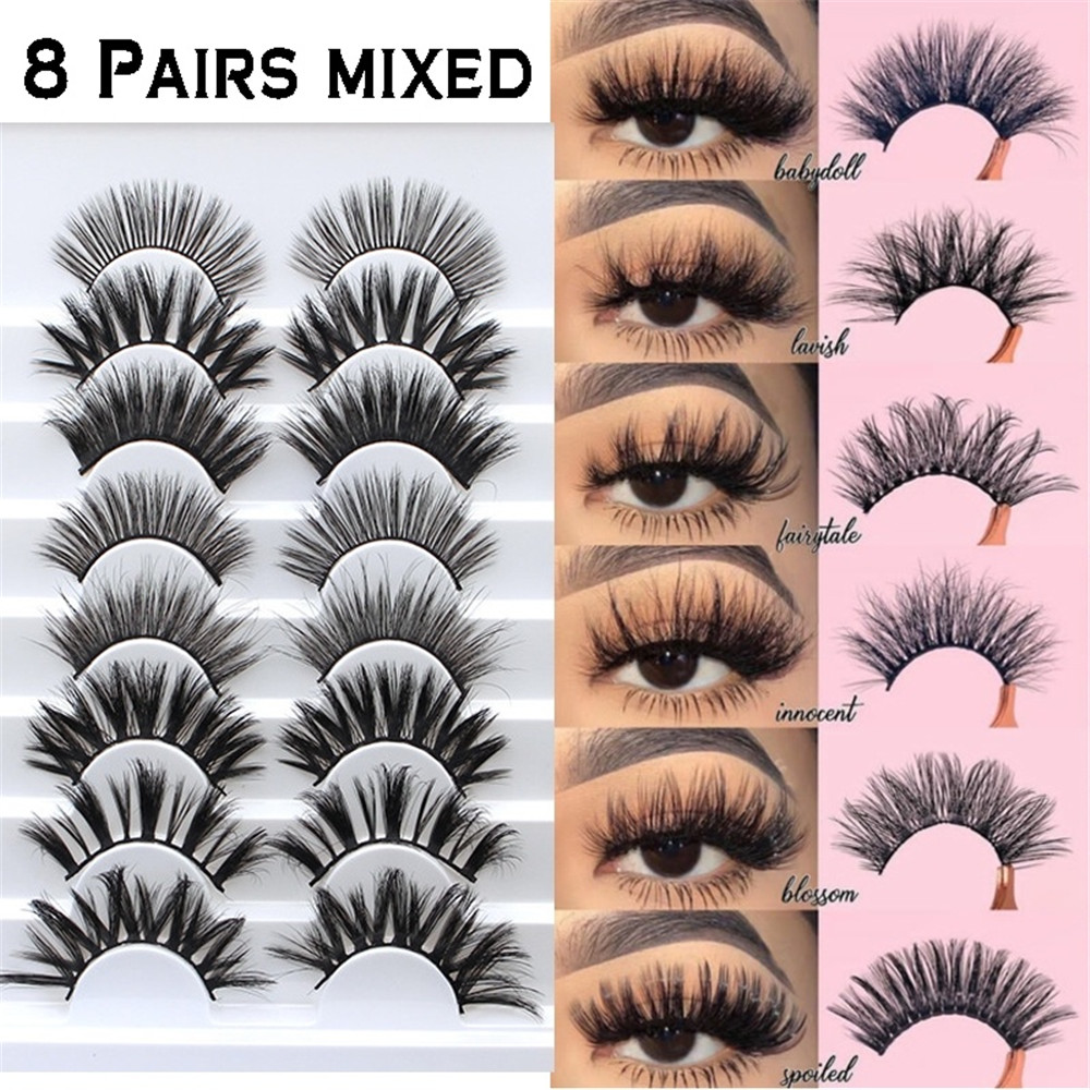 

8Pair/Set Multilayers 3D Mink Hair False Eyelashes Natural Long Wispies Flfuffy Eyelashes Extension Full Volume Eyes Makeup
