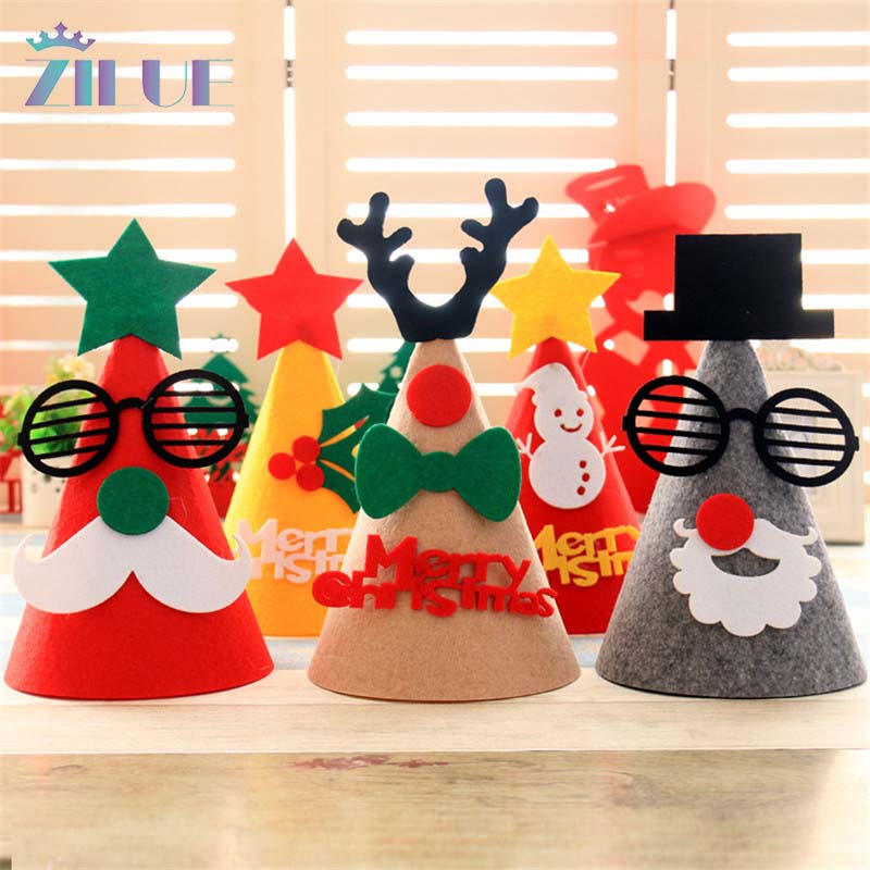 

Zilue 5pcs/lot Christmas Lovely Hat Felt Cloth Decals Child Hat Kindergarten Children's Gift Festival Birthday Party Decoration