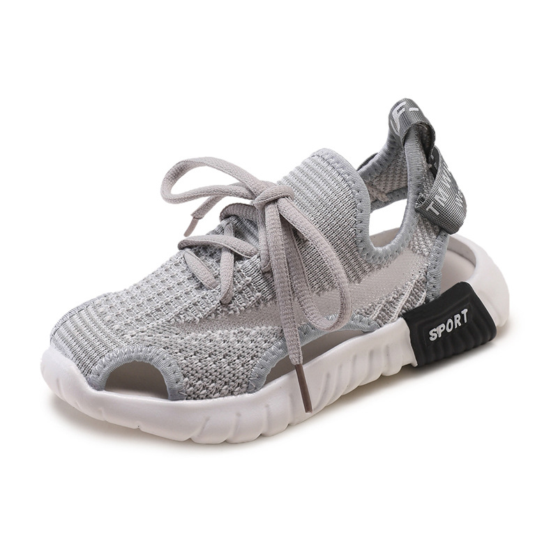 

Kids Sandals Boys Children Girls Slipper Fashion Baby Shoes Knitting Mesh Air Summer Footwear Toe-Protected Air Mesh, Black