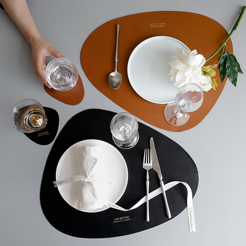 

2pcs/set Leather Tableware Mat Dinner Pad Waterproof Table Mat Insulation Placemats for Kitchen Accessories