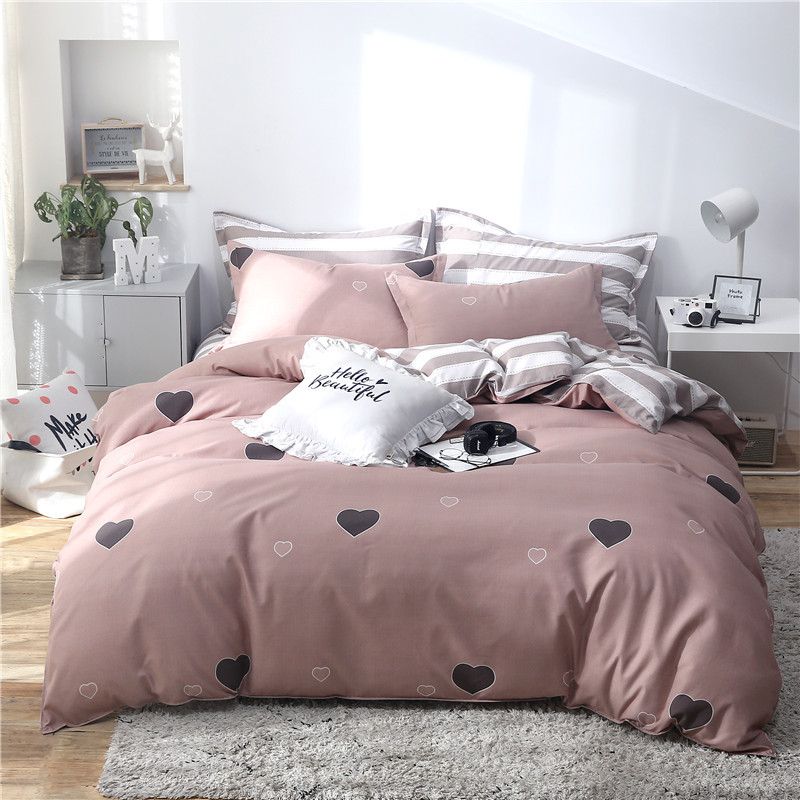 

home Textile cute pink heart bed linens Nordic style Simple bedding sets duvet cover set quilt cover bed sheets queen king size, Style7